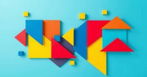 Colorful abstract geometric shapes representing business reorganization concept for Lojas Renner.