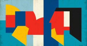 An abstract illustration representing a heated political debate with bold colors and geometric shapes.