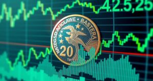 South African rand symbol with currency exchange backdrop and interest rate graphs, featuring a modern artistic style.