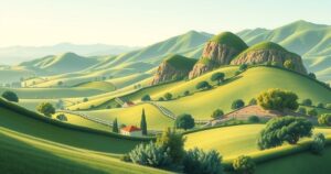 A tranquil landscape of southern Lebanon, showcasing greenery and mountains, capturing the region's beauty.
