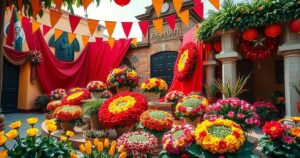 Colorful celebration at the Jose Marti Memorial, honoring Africa Day with flags, flowers, and vibrant decorations.