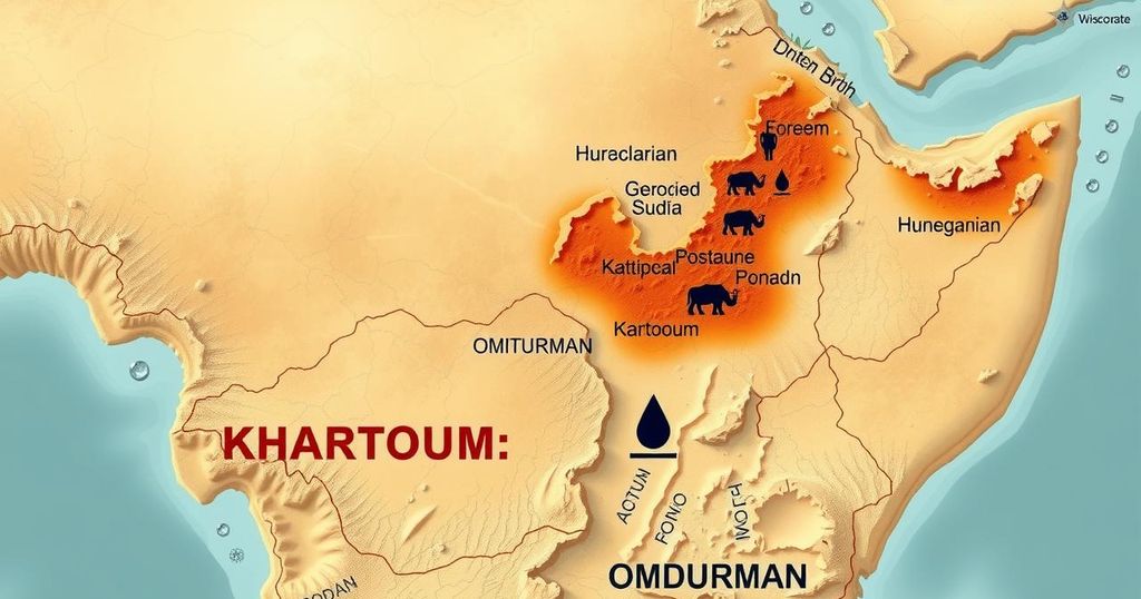 A map of Sudan highlighting Khartoum's water issues amidst humanitarian crisis
