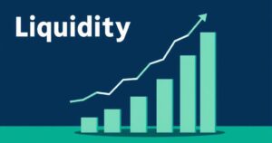 A financial graph depicting liquidity challenges in the banking sector with arrows and symbols, showcasing economic data gaps.