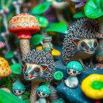 A surreal display of unique plant and animal species with vibrant colors and whimsical details in a lush environment.