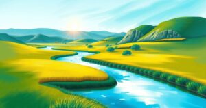 A serene landscape of Sudan showing lush greenery and a calm river, symbolizing peace and unity amidst conflict.