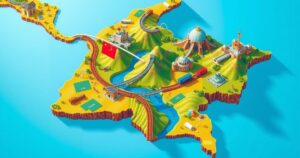 A symbolic representation of Colombia joining China's Belt and Road Initiative with maps and infrastructure graphics.