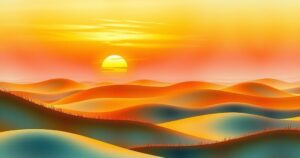 A symbolic representation of peace negotiations in the Middle East with abstract landscapes and warm colors.