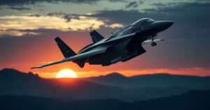 A sleek military interception system against a dramatic sky, showcasing technology in defense operations.