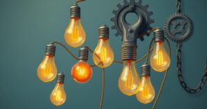 A symbolic representation of the electricity sector's challenges in Nigeria, showcasing light bulbs intertwined with political elements.