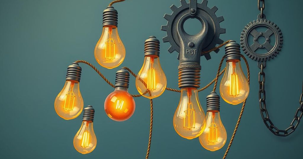A symbolic representation of the electricity sector's challenges in Nigeria, showcasing light bulbs intertwined with political elements.