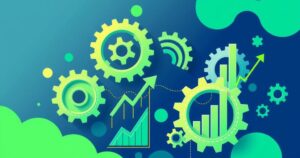 A dynamic visual of Chile's economy, featuring abstract graphs and gears in vibrant colors representing growth and reform.
