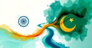 Colorful abstract representation of peace negotiations symbolizing India and Pakistan ceasefire mediation.