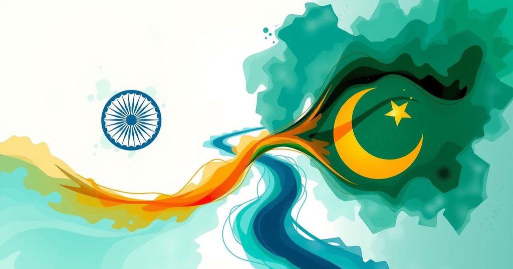 Colorful abstract representation of peace negotiations symbolizing India and Pakistan ceasefire mediation.