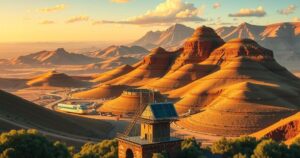 A vibrant landscape showcasing South Africa's natural beauty and mining heritage, highlighting economic resilience.