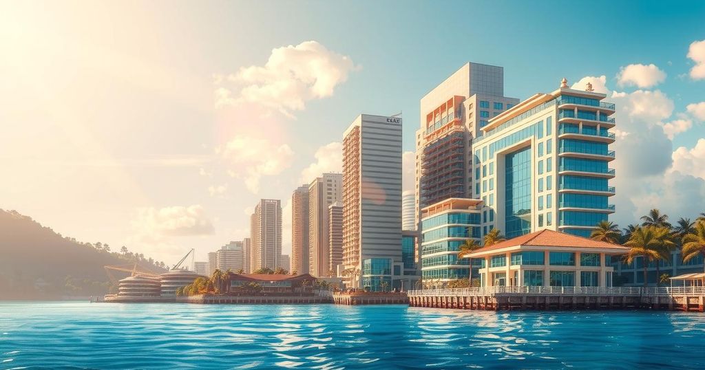 A scenic view of Beirut's skyline, featuring vibrant colors, symbolizing economic recovery and growth in Lebanon.