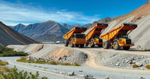 A serene mining site in Chile under clear blue skies with equipment and mountains in the background.