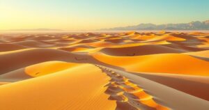Vibrant desert landscape in Morocco with scenic dunes and shadows, showcasing the beauty of travel and exploration.
