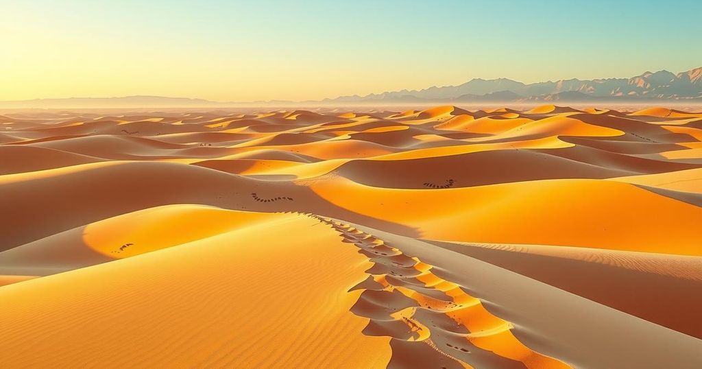 Vibrant desert landscape in Morocco with scenic dunes and shadows, showcasing the beauty of travel and exploration.