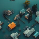 Aerial view of flooded landscape in Venezuela, showcasing waterlogged homes and surrounding greenery.