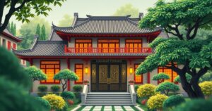 Gated mansion in Shanghai's Changning district with lush front garden and traditional architecture, symbolizing property recovery.