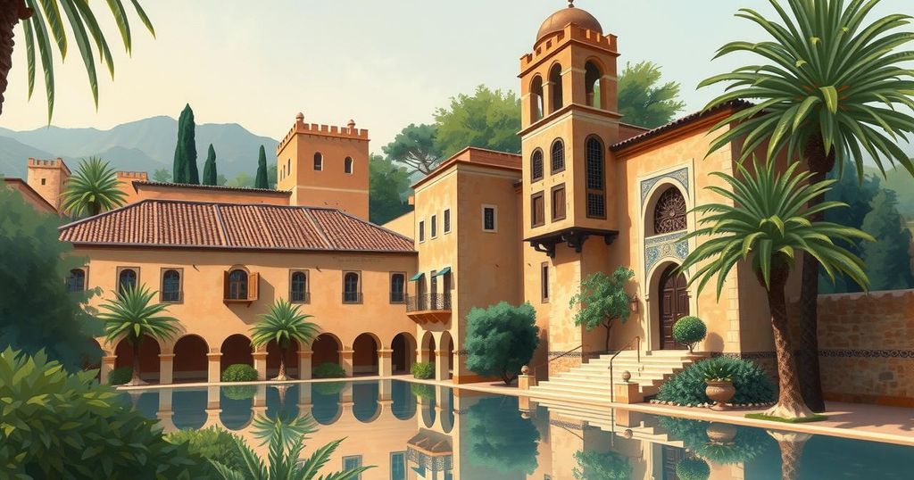 A serene historical landscape of Morocco with traditional architecture and vibrant colors reflecting its rich culture.