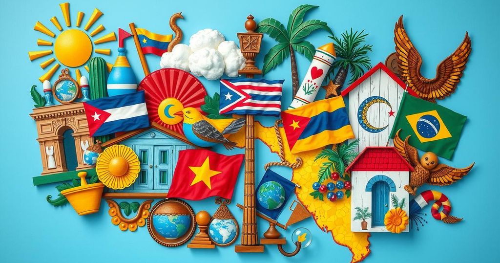 Colorful collage representing South Florida's diverse cultures from Haiti, Cuba, and Venezuela with emphasis on community strength.