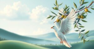 A symbolic representation of diplomatic relations featuring olive branches and a peace dove against a serene backdrop.