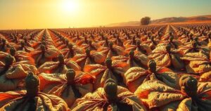 Dried coffee plants in a sunlit field highlighting the effect of drought on production and coffee prices.