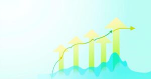 Graphical representation showing economic growth, stability, and investment in a vibrant, dynamic style with green and blue colors.