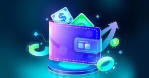 A digital wallet icon symbolizing financial transactions, featuring a modern design with vibrant colors.
