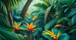 A serene Amazon rainforest landscape showcasing lush greenery and rich biodiversity, highlighting nature's beauty.