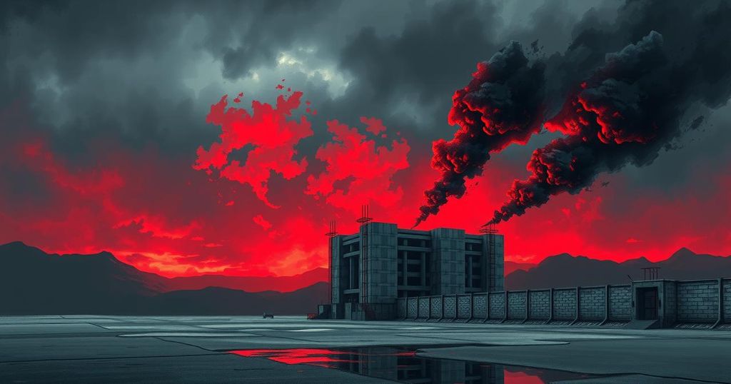 A symbolic representation of North Korea's nuclear strategy featuring a fortified structure, dark skies, and dynamic energy.
