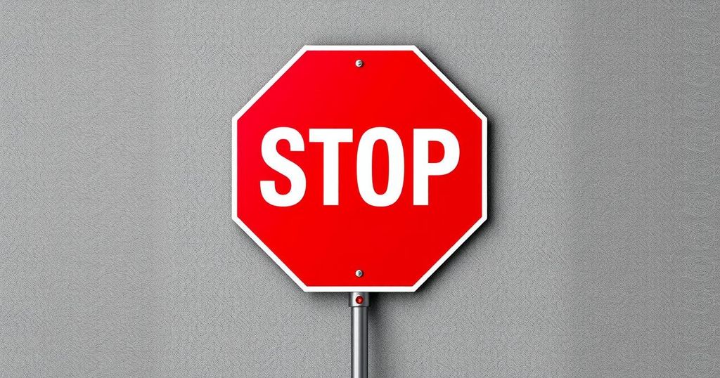 A bold red stop sign with a textured background, symbolizing travel restrictions and barriers.