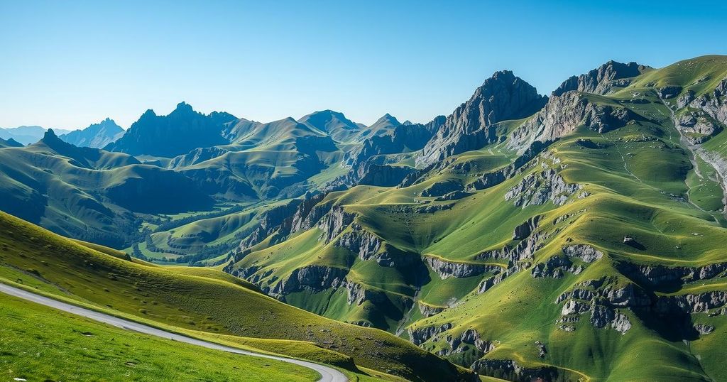 A serene mountainous landscape representing North Korea's isolation and independence.