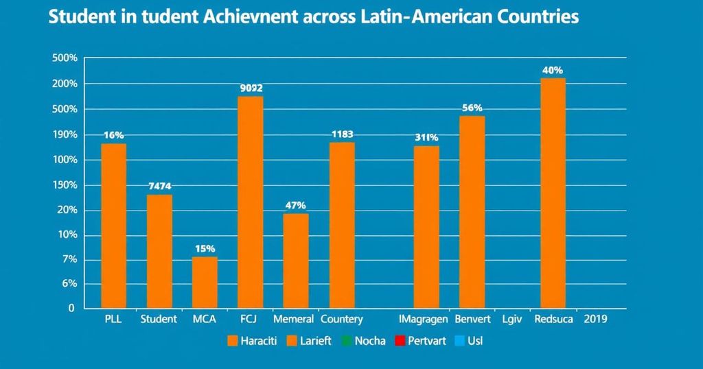 Graph illustrating student achievement disparities across Latin America, blue and orange color scheme with bar chart style.