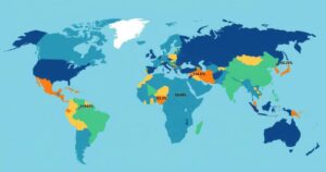 Global trade tariffs graphic showing various countries and their assigned tariff rates.