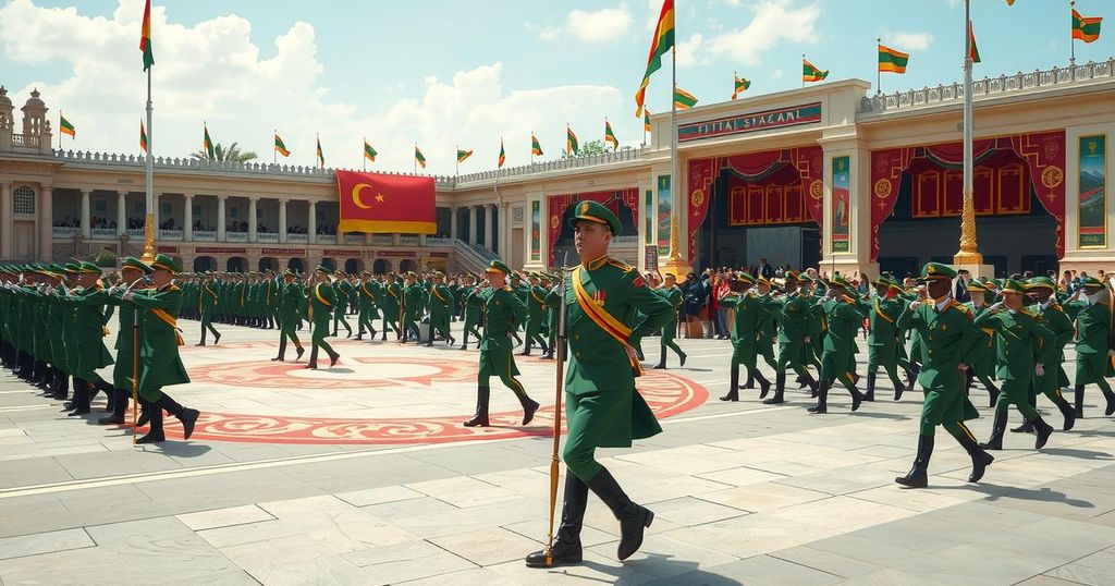 Military parade showcasing precision and strength in a celebration of national unity and security efforts.