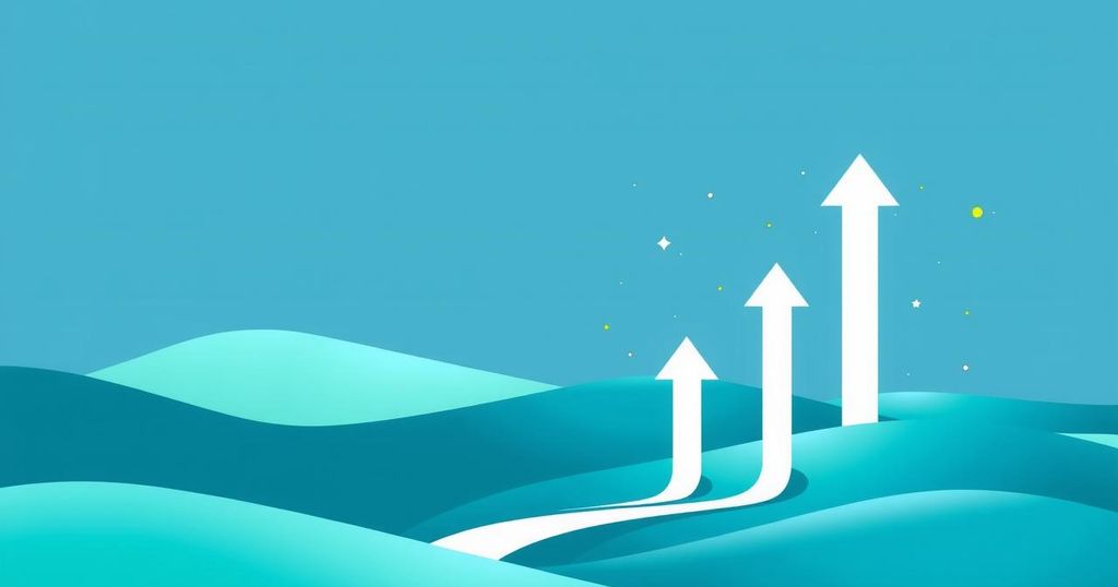 Graphic representation of financial stability with descending arrows and a tranquil background in calming blue tones.
