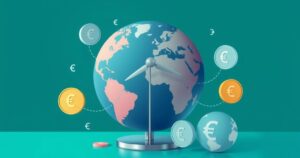 A symbolic representation of trade negotiations, depicting a background of the globe and currency symbols.