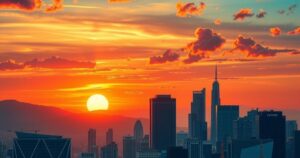 A vibrant sunset over a bustling cityscape symbolizing opportunity and potential.