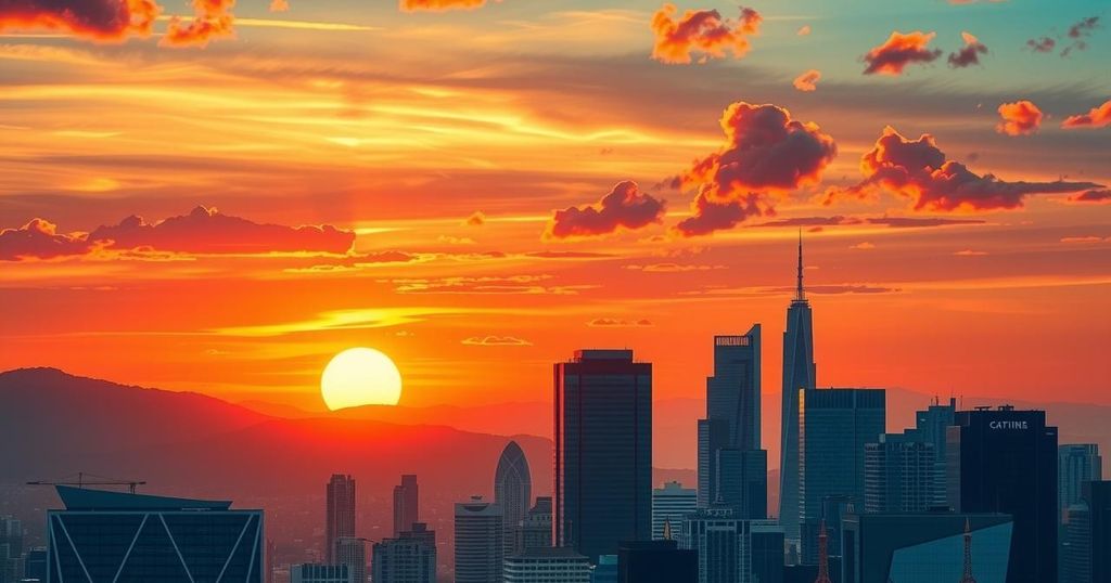A vibrant sunset over a bustling cityscape symbolizing opportunity and potential.