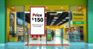 A Dollar General store entrance with a price tag sign, showcasing retail compliance and transparency.
