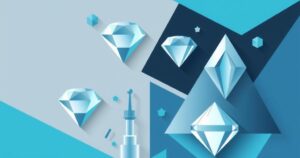 Abstract representation of diamonds and industry with geometric shapes and a blue-gray color scheme.
