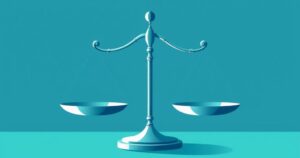 Stylized representation of arbitration themes with a modern design and blue-green color scheme.