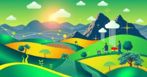 A vibrant digital landscape illustrating opportunities in technology for youth, set in Kenya's natural scenery with a modern twist.