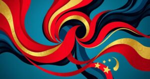 A political landscape showcasing unpredictability and strategic maneuvering, with abstract shapes and colors symbolizing tension.