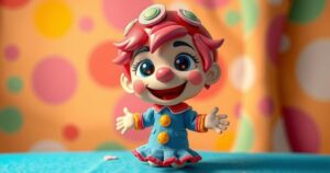 Colorful puppet character on vibrant background with bright hues, representing children’s entertainment and joy.