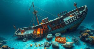 Ancient shipwreck with treasure found off Madagascar coast, showcasing gold and religious relics.
