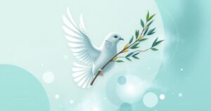 Abstract representation of peace agreement with dove and olive branch, in soft blue and green tones.