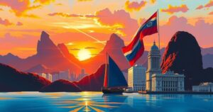BRICS summit scenery in Rio de Janeiro, capturing natural beauty and unity among nations without any leaders present.